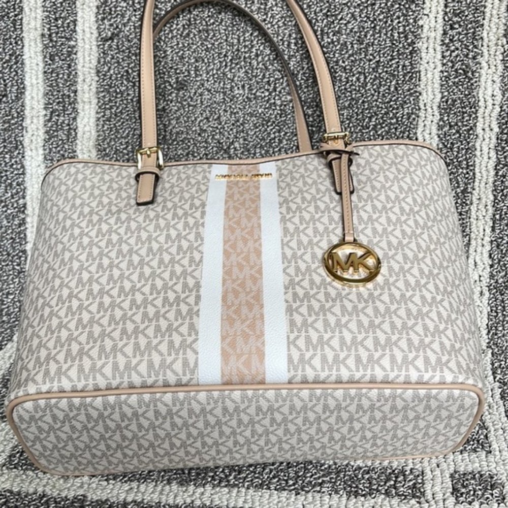 Michael Kors Jet Set Travel Medium Carryall Tote Buff Multi - Picture 6 of 16